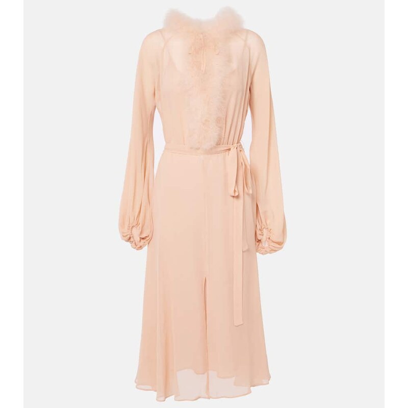Blumarine Georg feather-trimmed midi dress