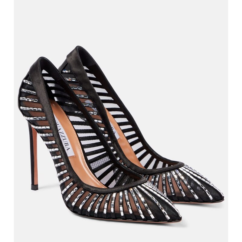 Aquazzura Passions Crystal 105 satin and mesh pumps