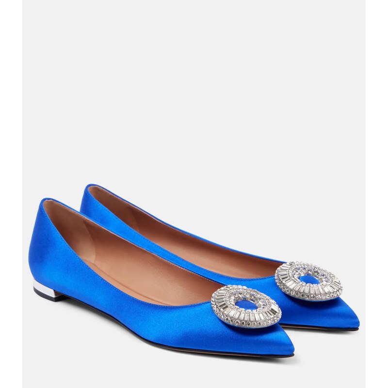 Aquazzura Crystal Hoop satin ballet flats