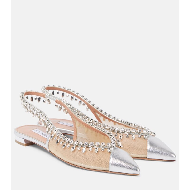 Aquazzura Temptation Crystal mesh slingback flats