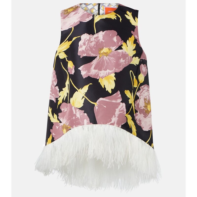 La DoubleJ La Scala feather-trimmed asymmetrical top