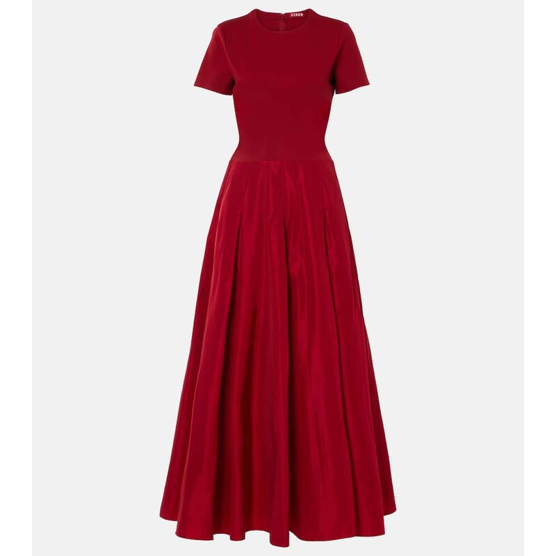 Staud Pleated ponte and grosgrain maxi dress