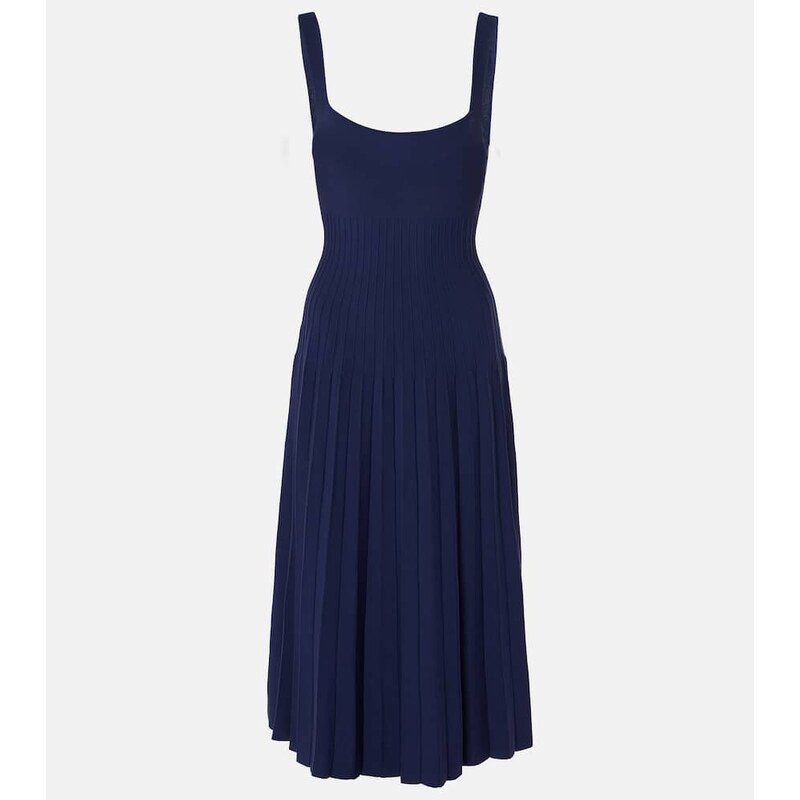 Staud Ellison pleated compact-knit midi dress