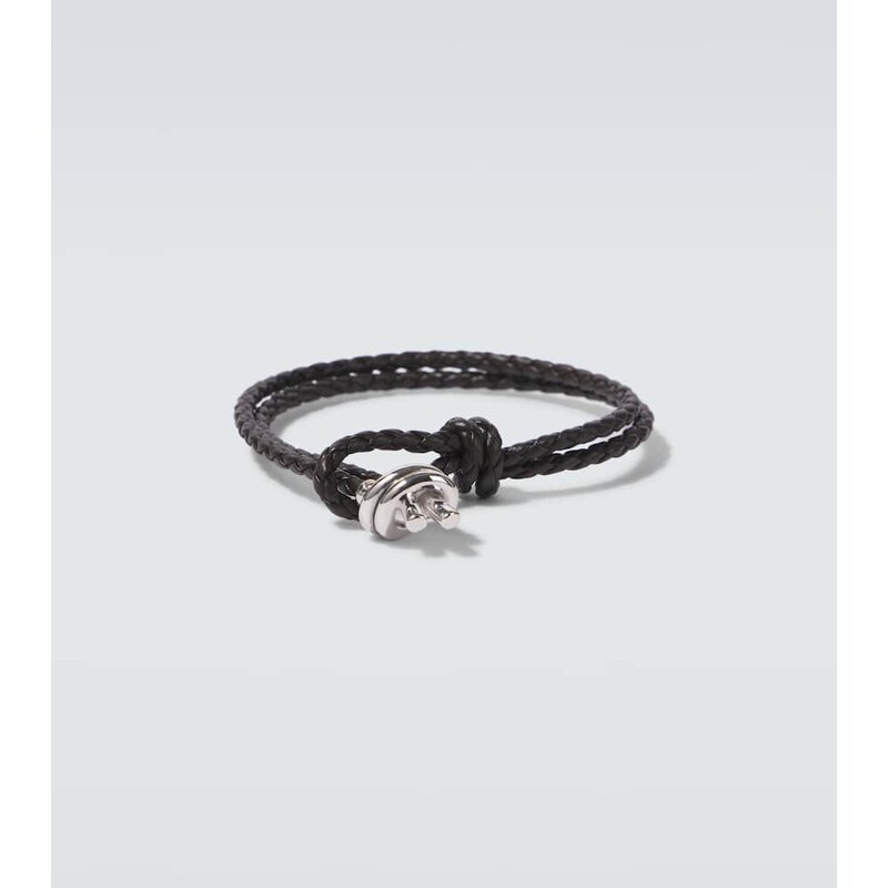 Bottega Veneta Leather-trimmed sterling silver bracelet