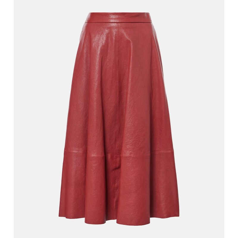 Brunello Cucinelli High-rise leather midi skirt