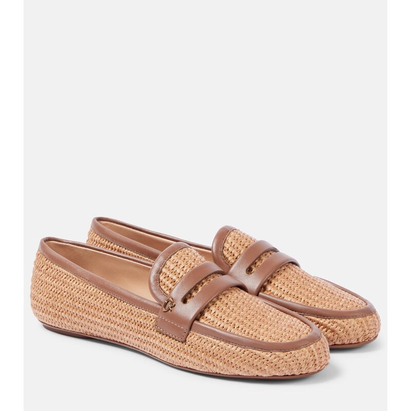 Gianvito Rossi Leather-trimmed raffia loafers
