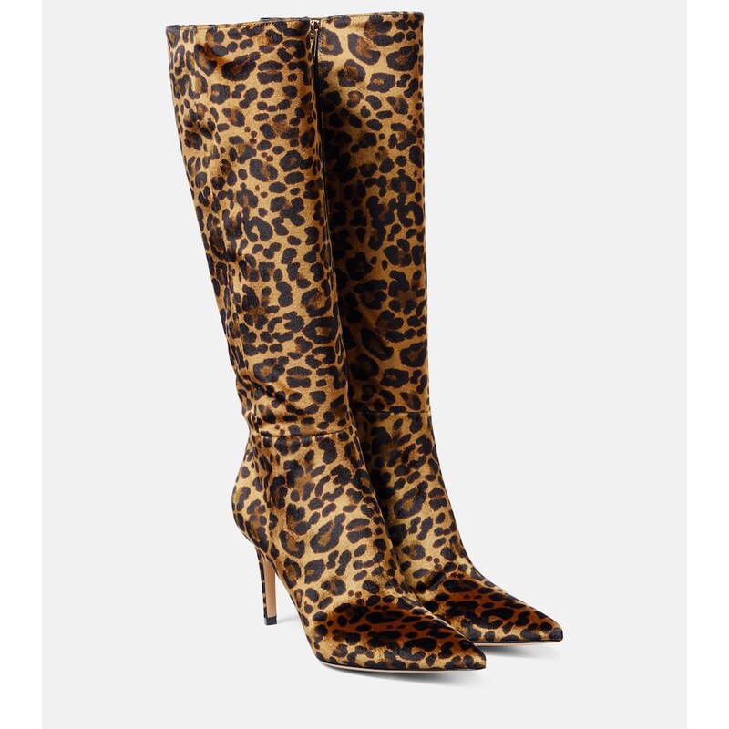 Gianvito Rossi 85 leopard-print velvet knee-high boots