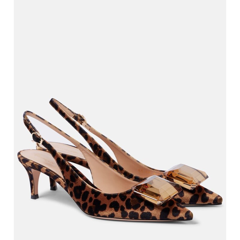 Gianvito Rossi Jaipur 55 leopard-print velvet slingback pumps