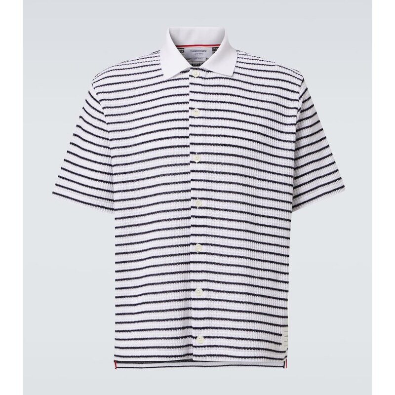 Thom Browne Striped waffle-knit cotton polo shirt