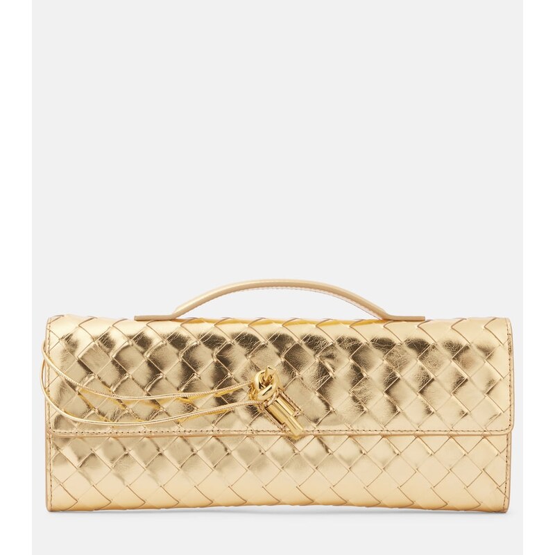 Bottega Veneta Andiamo Intrecciato metallic leather clutch