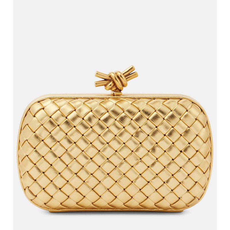 Bottega Veneta Knot Intreccio metallic leather clutch