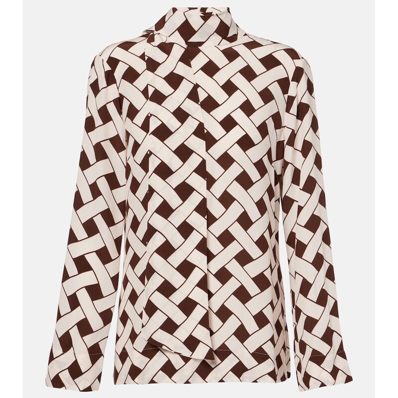 Rixo Libra printed tie-neck blouse