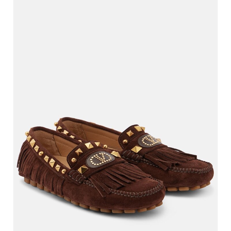 Valentino Garavani VLogo fringed suede driving shoes
