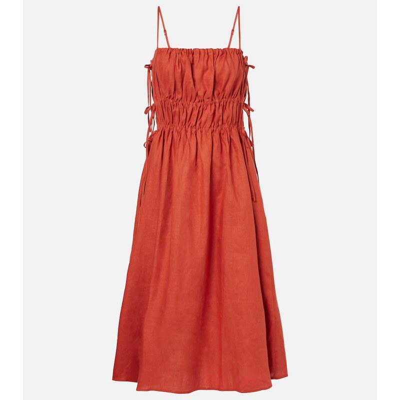 Asceno Eze ruched linen midi dress