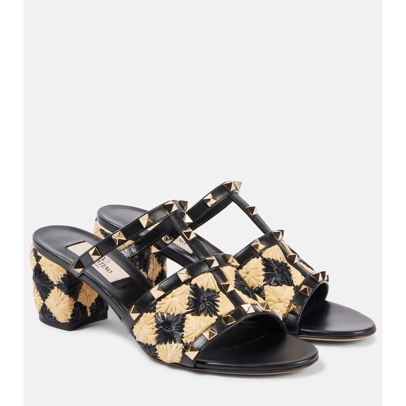 Valentino Garavani Rockstud 60 raffia-effect mules