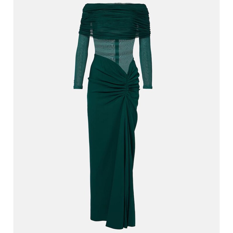 Christopher Esber Sonora ruched silk tulle-trimmed maxi dress