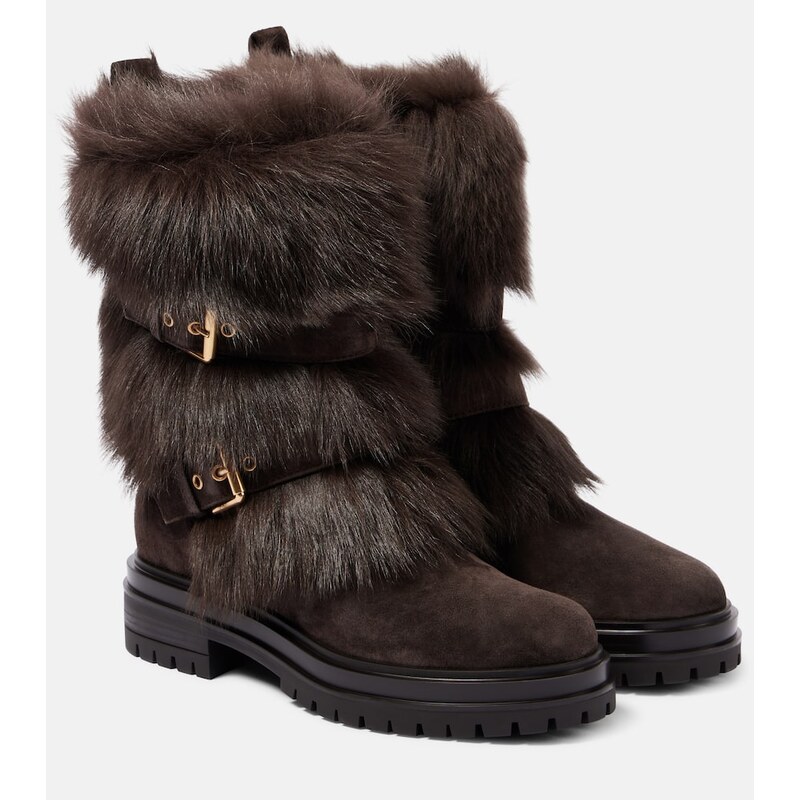 Gianvito Rossi Maverick shearling-trimmed suede biker boots