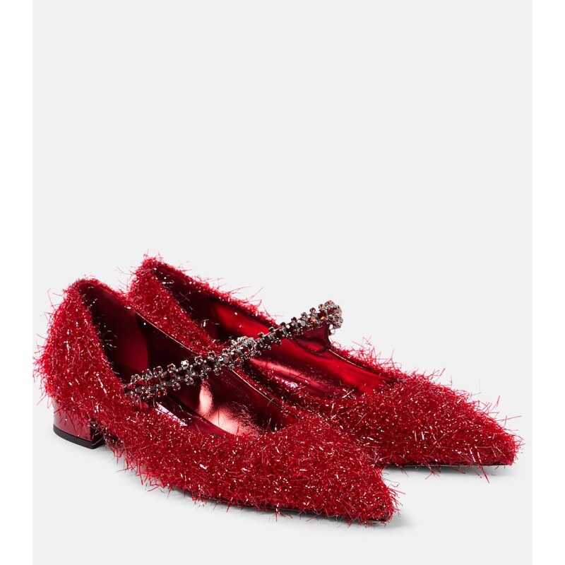 Jimmy Choo Bing tinsel-embellished Mary Jane flats