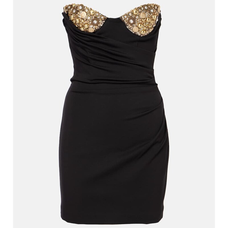 Area Embellished draped jersey bustier dress