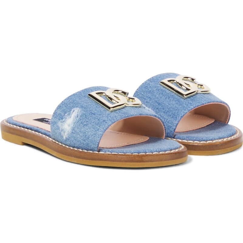 Dolce&Gabbana Kids DG distressed denim slides