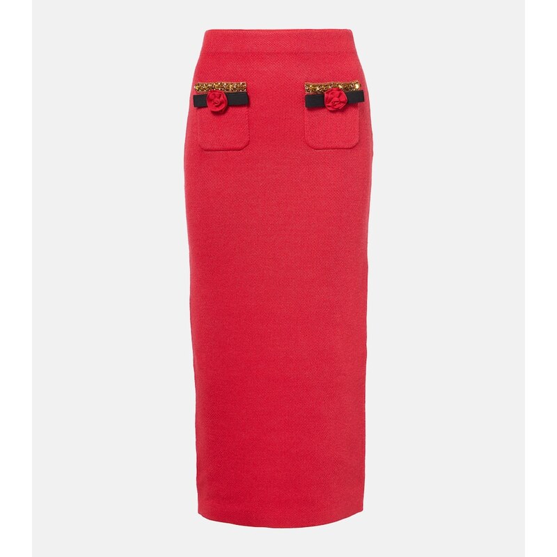 Self-Portrait Embellished knitted midi skirt