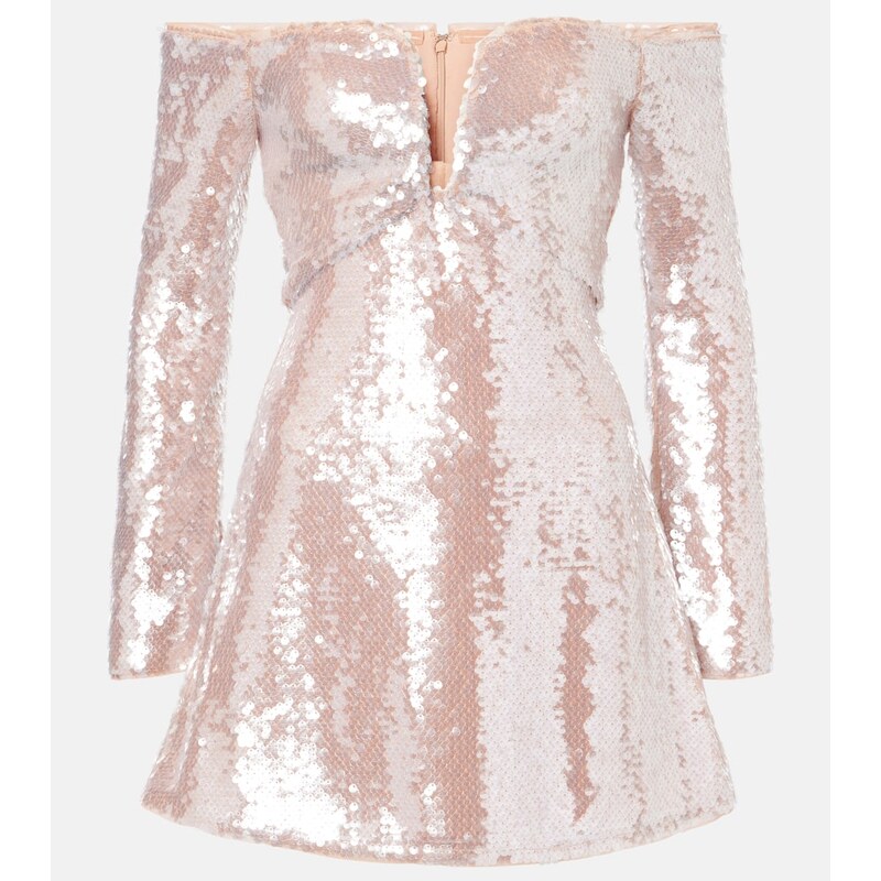 Self-Portrait Sequined off-shoulder minidress