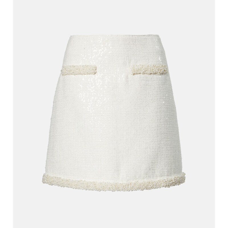 Self-Portrait Faux pearl-trimmed bouclÃ miniskirt