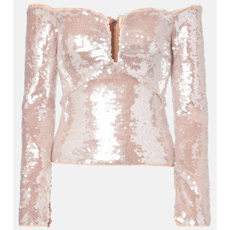 Self-Portrait Sequined off-shoulder top