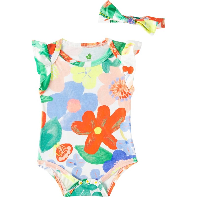 Fábula Baby floral cotton bodysuit and headband set