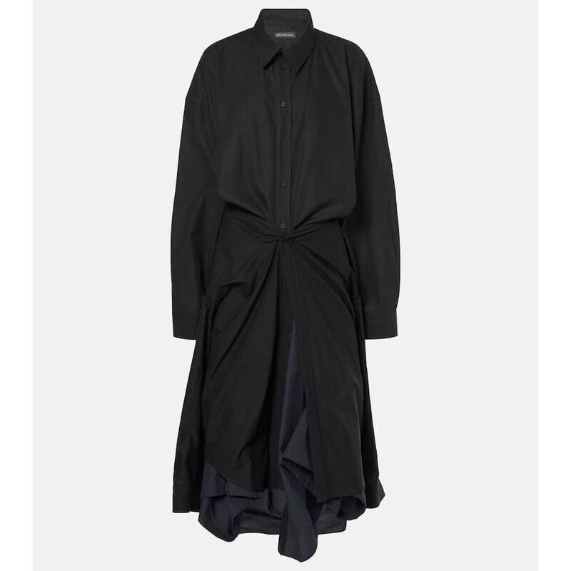 Balenciaga Gathered tie-front cotton shirt dress