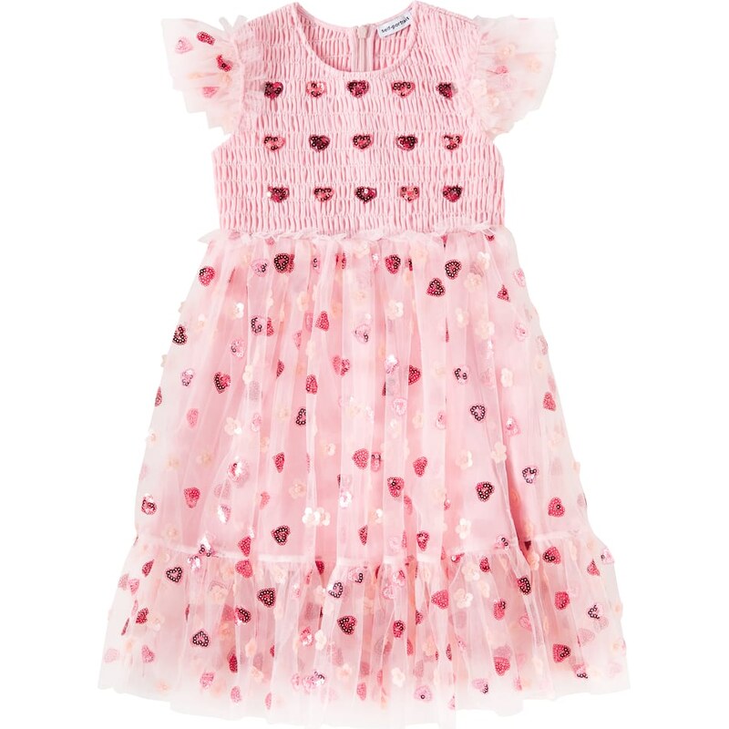 Self-Portrait Kids Sequined shirred mesh dress