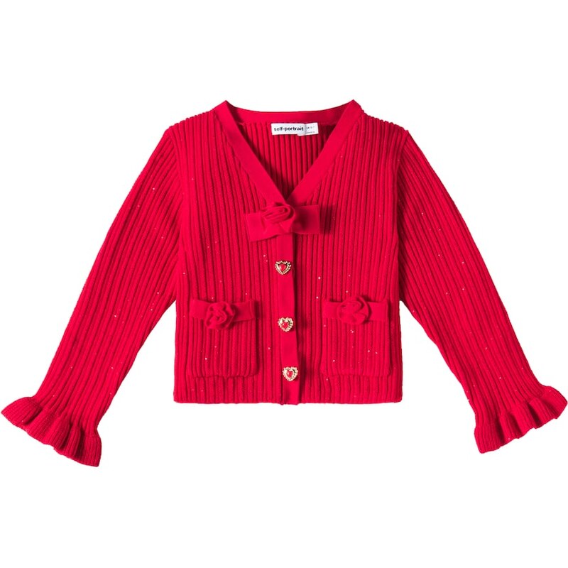 Self-Portrait Kids Ruffled ribbed-knit cardigan
