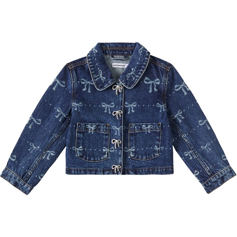 Self-Portrait Kids Bow embellished printed denim jacket