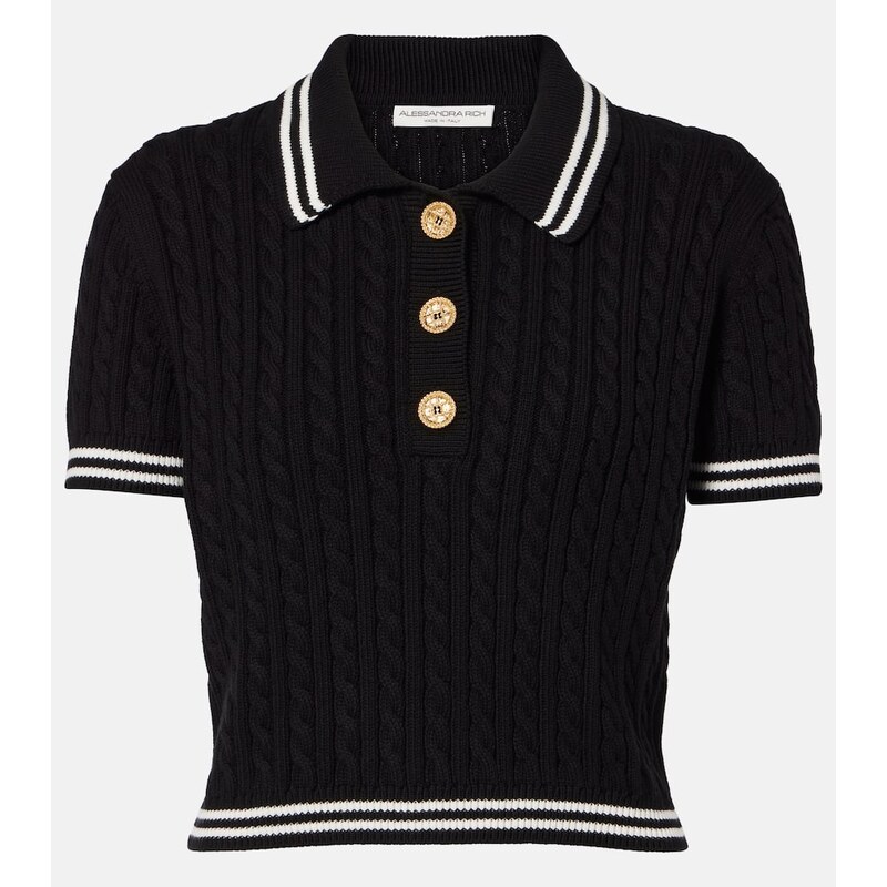 Alessandra Rich Cable-knit cropped cotton polo shirt