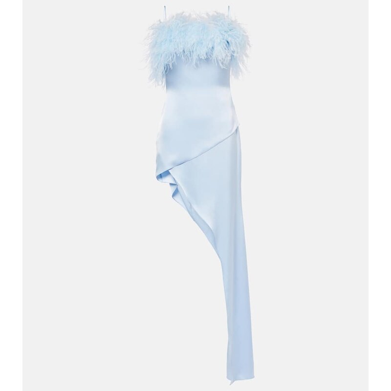 David Koma Feather-trimmed satin cocktail dress
