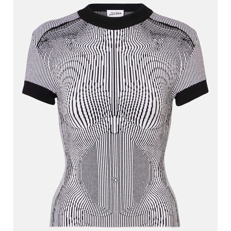 Jean Paul Gaultier Morphing Pinstripe jacquard jersey top