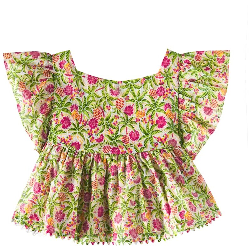 Poupette St Barth Kids Cycas floral scalloped top