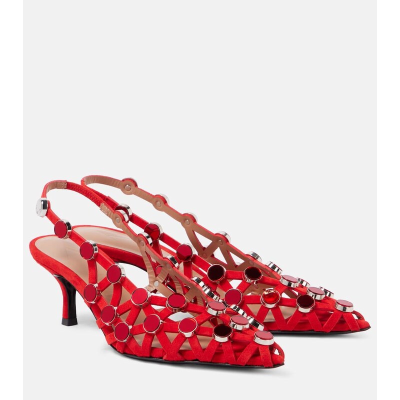 The Attico Grid 50 embellished leather slingback pumps