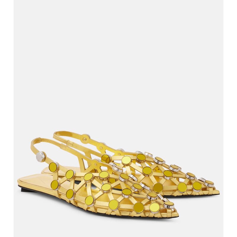 The Attico Grid metallic leather slingback flats