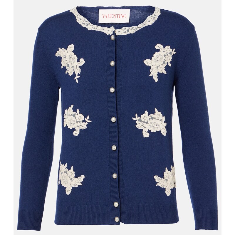 Valentino Lace-trimmed virgin wool cardigan