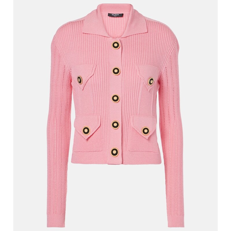 Kardigan Balmain z pleteného hedvábného materiálu v barvě růže