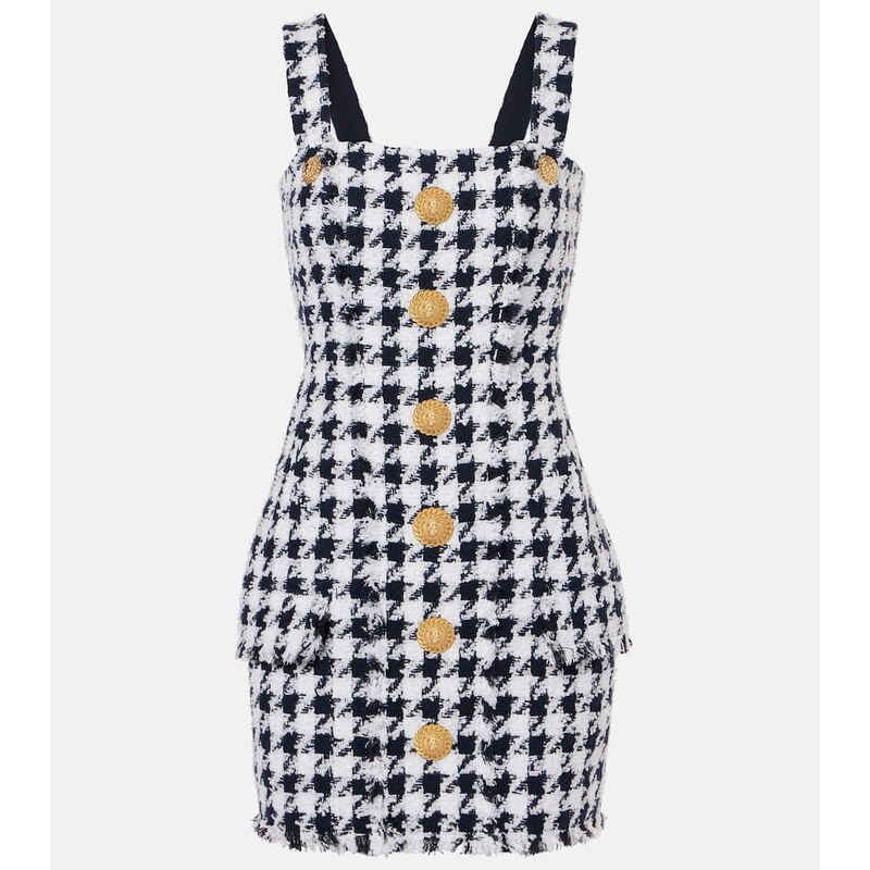 Balmain Houndstooth tweed minidress v barvě Marine/Blanc