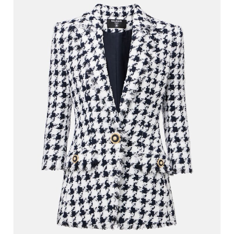 Dámská saka Balmain Houndstooth tweed, černé a bílé