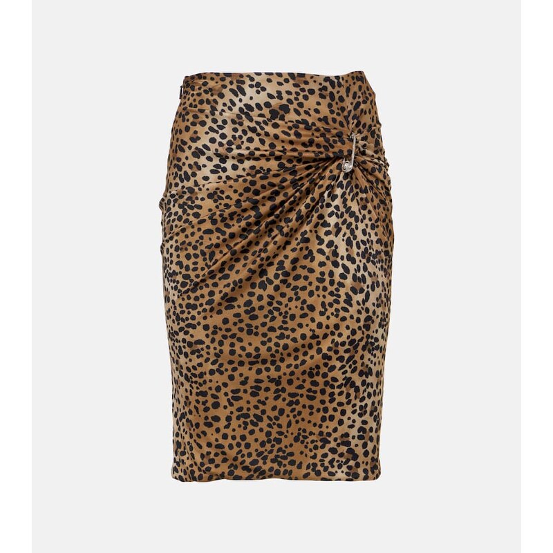 Versace Safety Pin gathered leopard-print pencil skirt