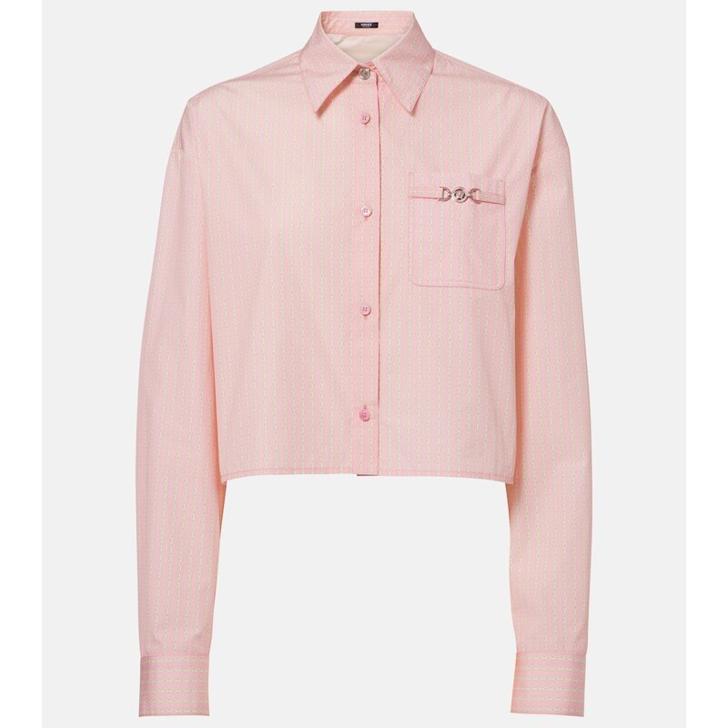 Versace Chain Pinstripe cropped cotton poplin shirt