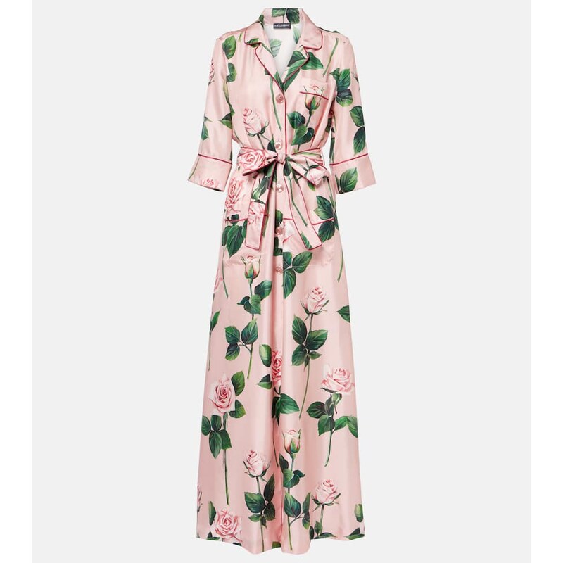 Dolce&Gabbana Floral belted silk satin maxi dress