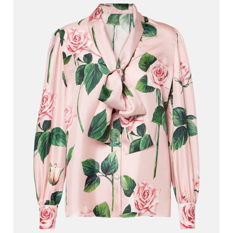 Dolce&Gabbana Floral tie-neck silk satin blouse