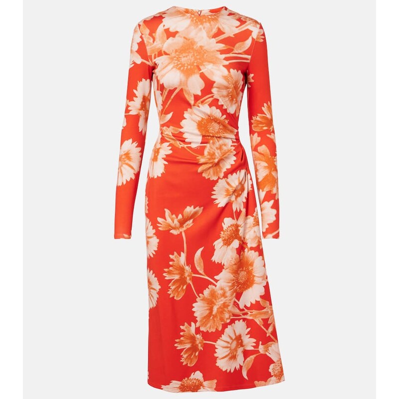 Erdem Floral draped ponte jersey midi dress