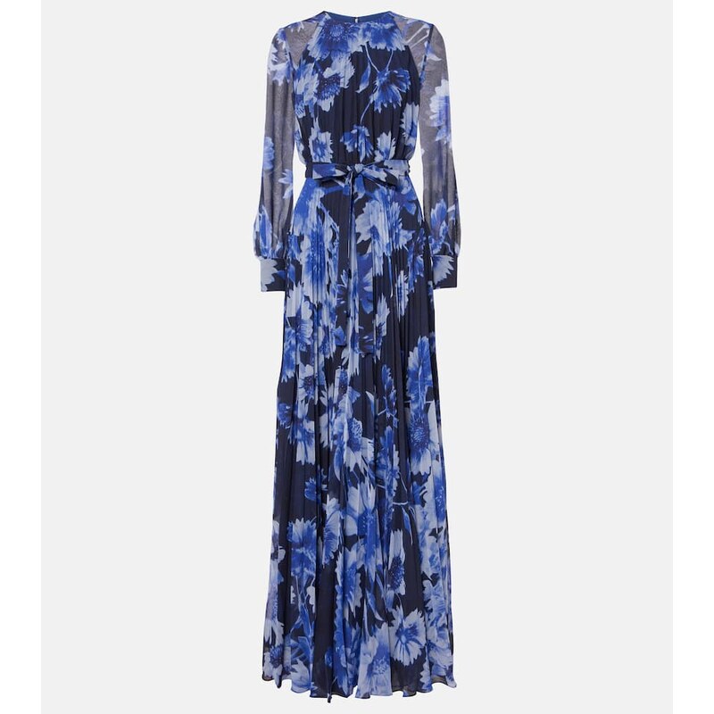 Erdem Floral pleated voile gown
