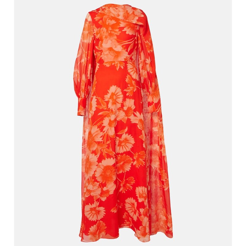Erdem Caped floral silk gown